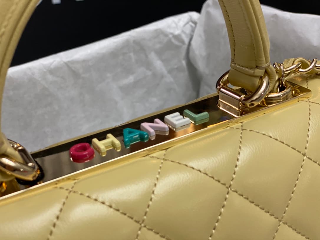 Chanel MINI FLAP BAG WITH TOP HANDLE AS4654 Lambskin &Gold-Tone Metal Yellow A