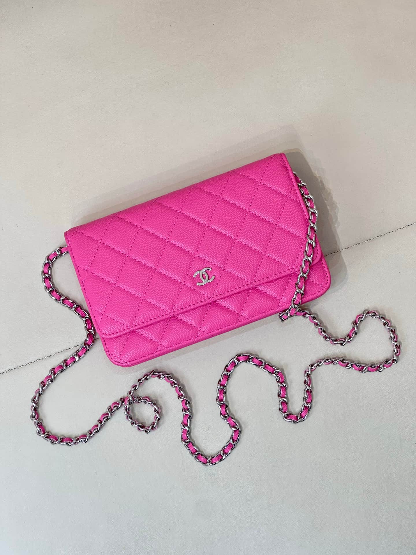 Chanel Wallet on Chain Grained Calfskin& Sliver-tone Metal AP0250 Plum Red TOP