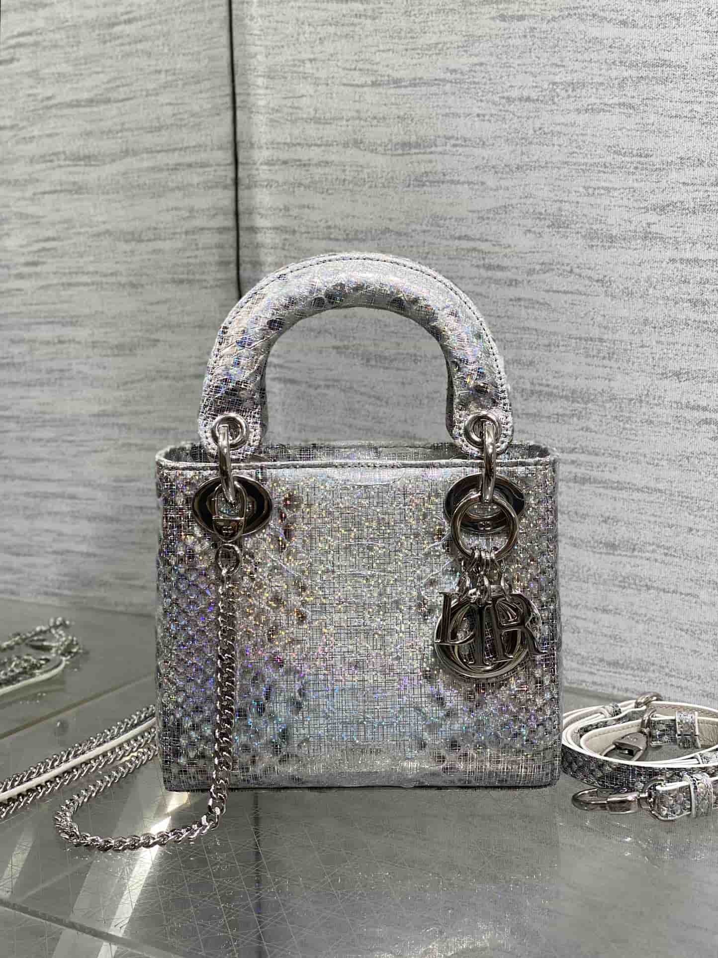 MINI LADY Dior BAG Cannage Python Silver-tone Metal High