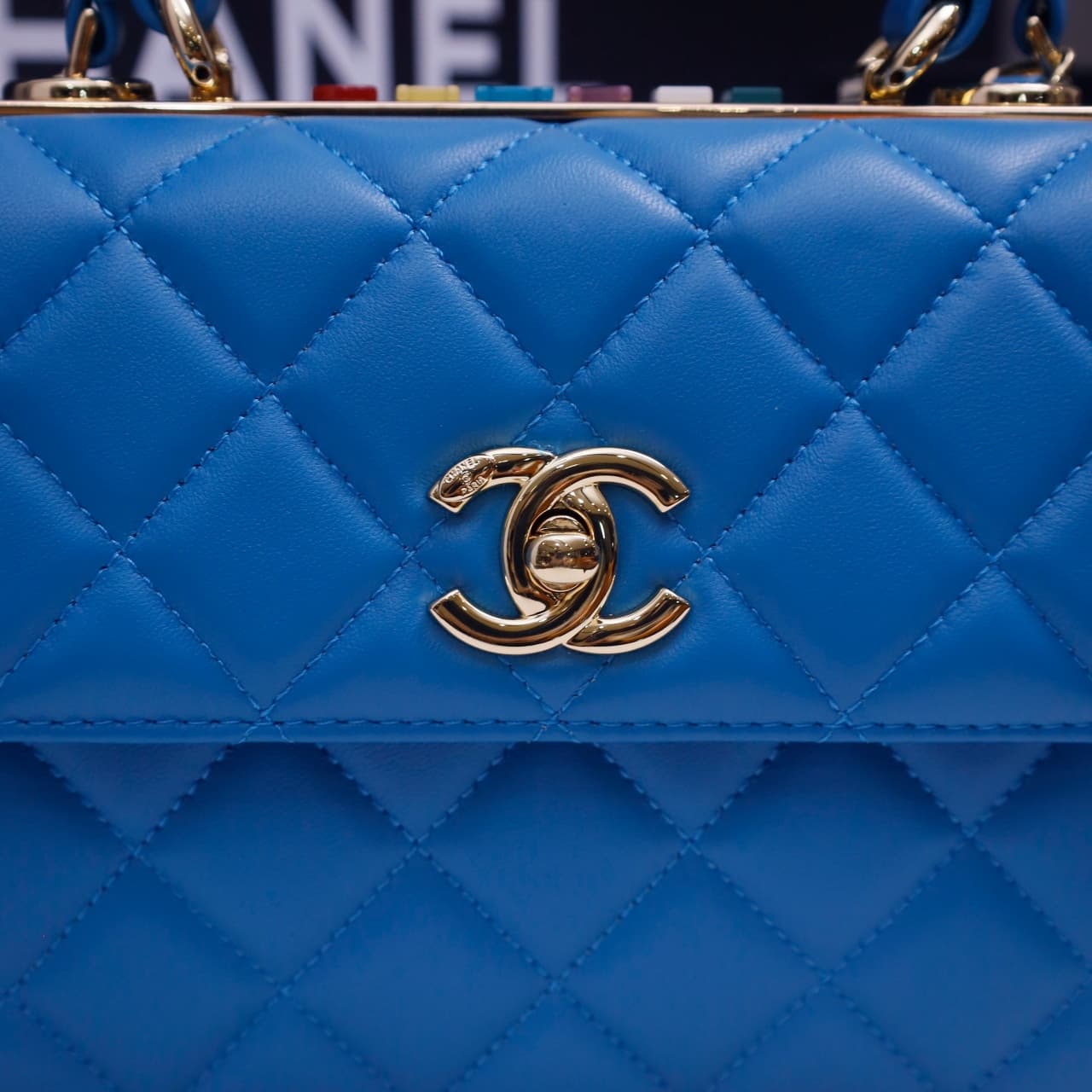 Chanel MINI FLAP BAG WITH TOP HANDLE AS4654 Lambskin &Gold-Tone Metal Blue A