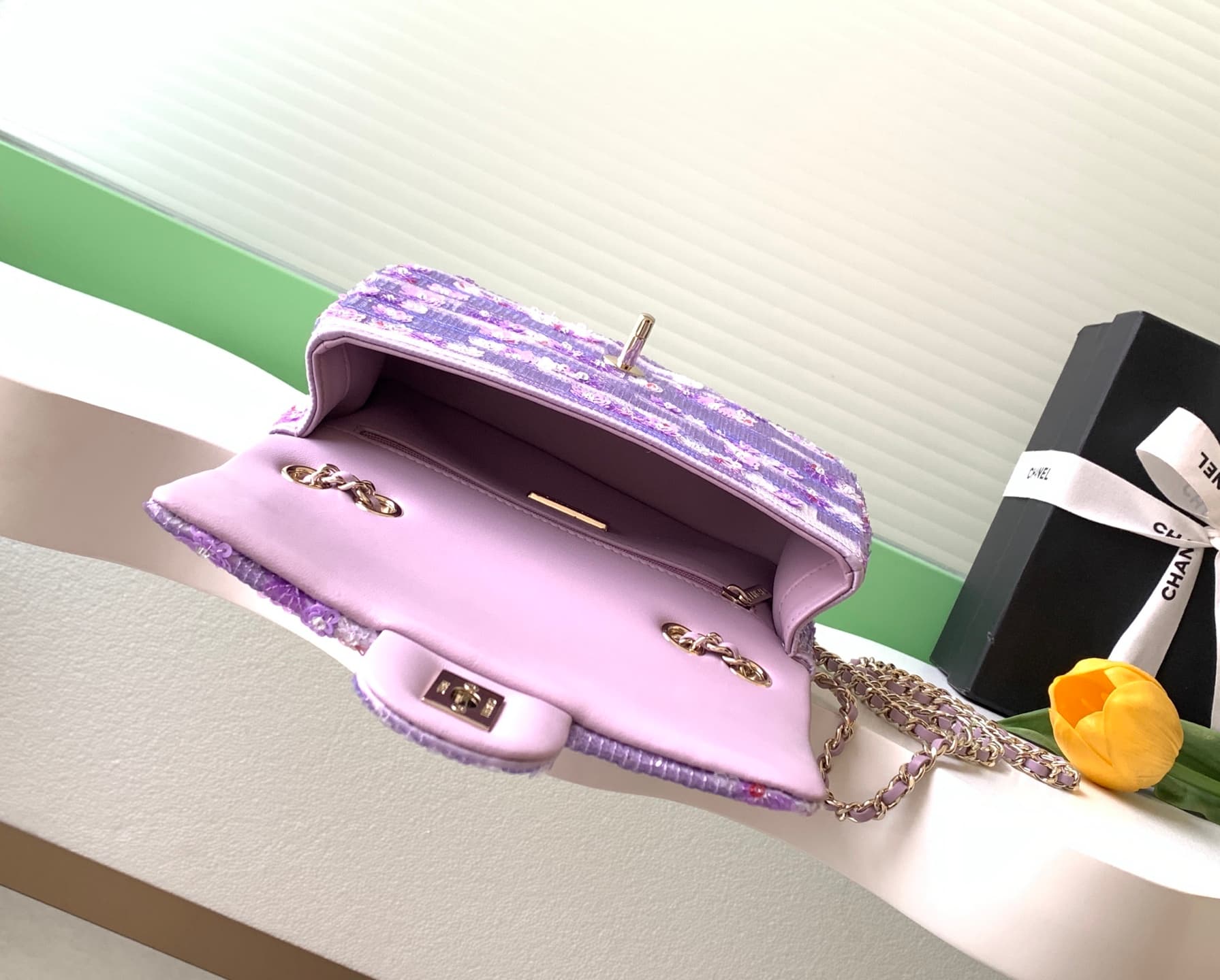 Chanel Flap Bag Sequins & Gold-Tone Metal AS4561 Purple A