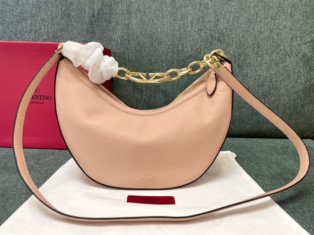 Valentino Garavani VLogo Moon small hobo bag in Light Pink grained calfskin High