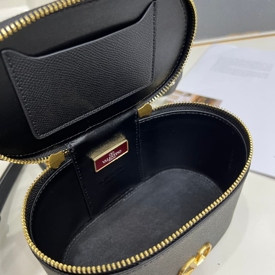 Valentino Garavani VLogo Signature Mini Vanity Bag in Black Calfskin Mid