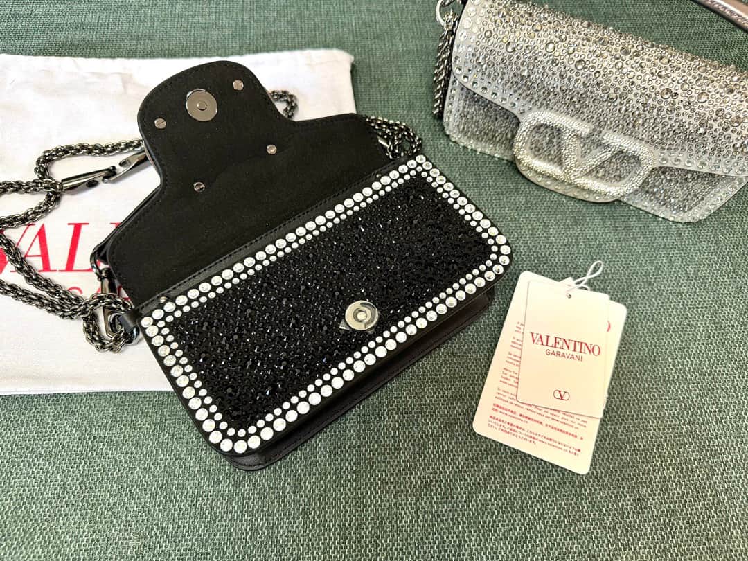 Valentino Garavani VLogo Loco Flap Embellished Leather Shoulder Bag Black High