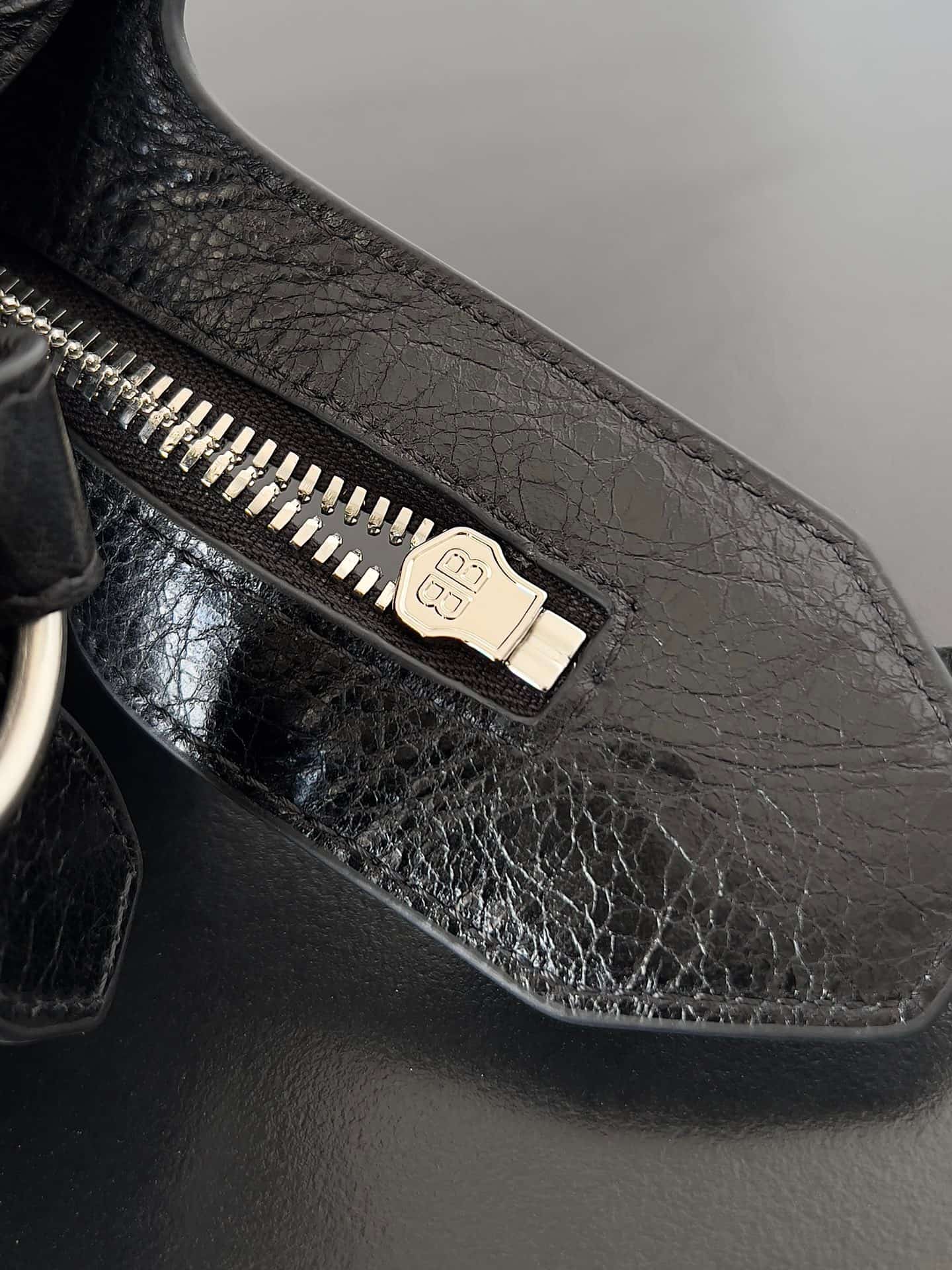 Balenciaga Small Neo Cagole City bag in Black lambskin leather with crystal rhinestones High