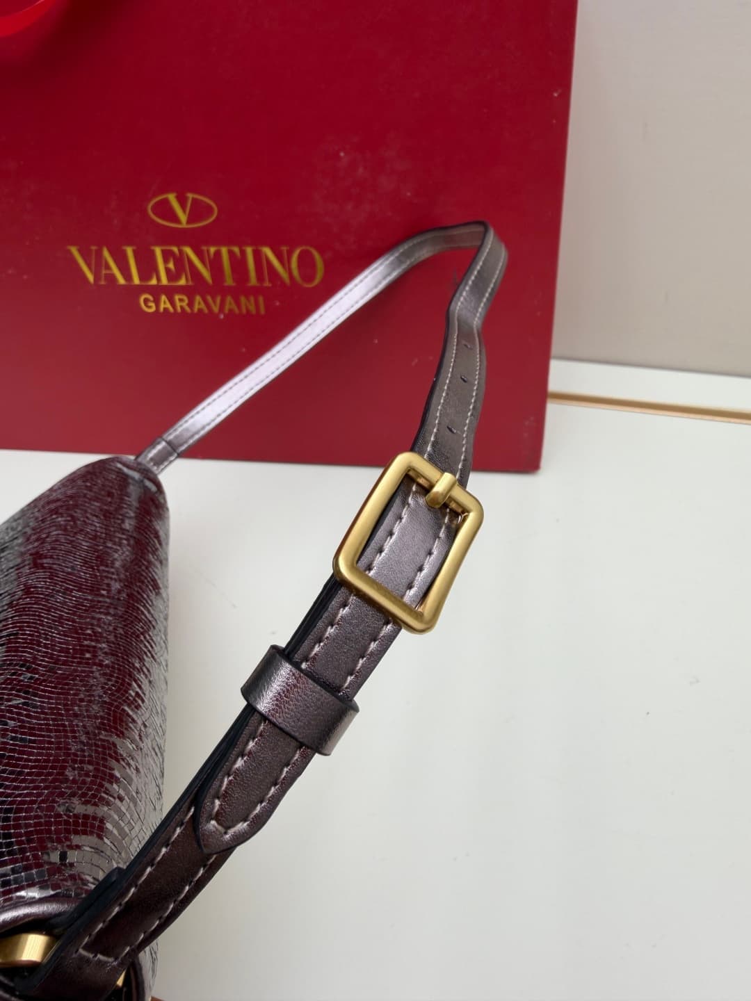 Valentino Garavani Devain Small Nappa Sequins Shoulder Bag Dark Silver High
