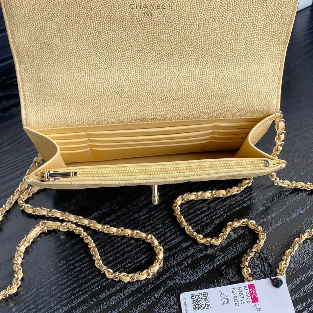 Chanel Mini Flap Clutch with Chain AP4406 Grained Calfskin & Gold-Tone Metal Yellow A
