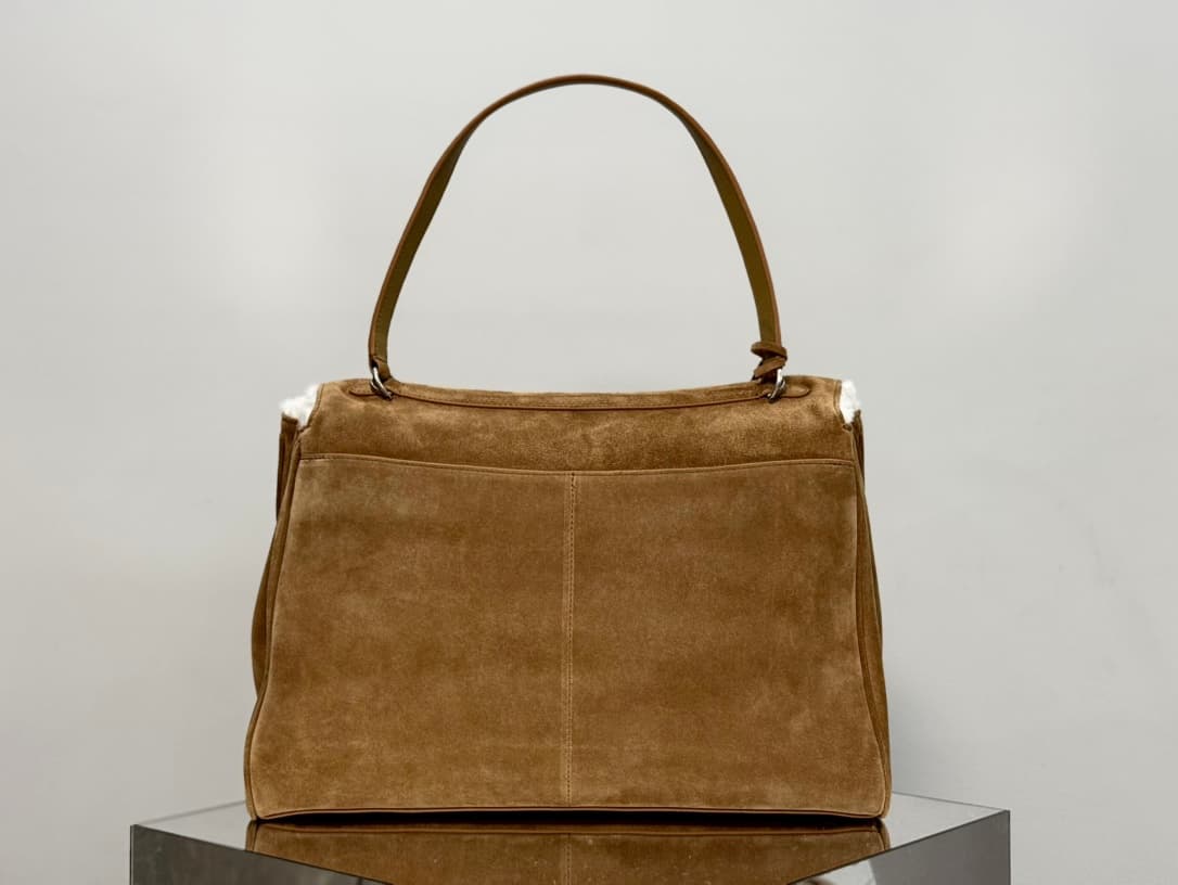 Balenciaga Rodeo Large Bag in Noce Suede Calfskin and White Fleece With Silver-Tone Metal TOP