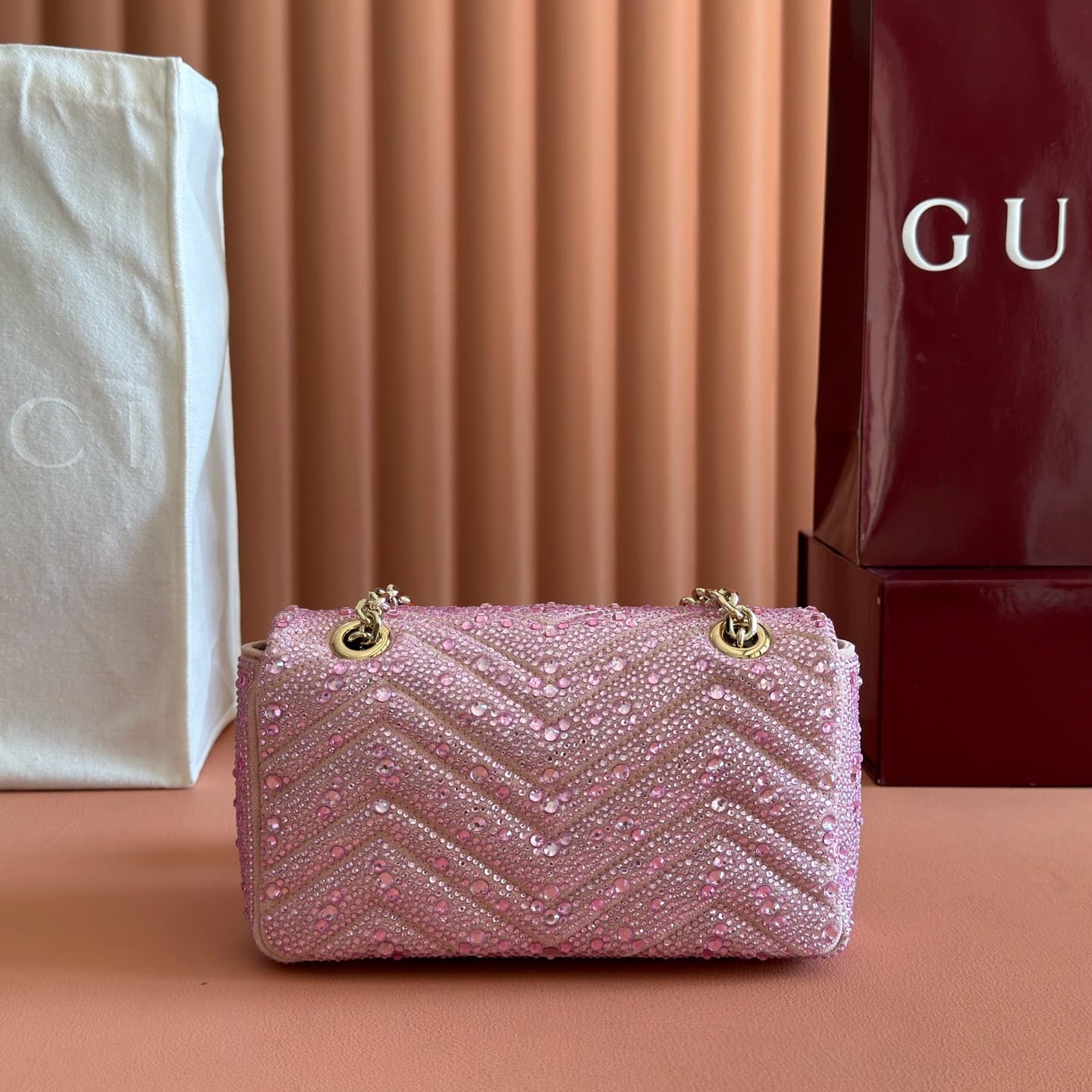 Gucci GG Marmont Shoulder Bag Pink / Crystal 837280 High