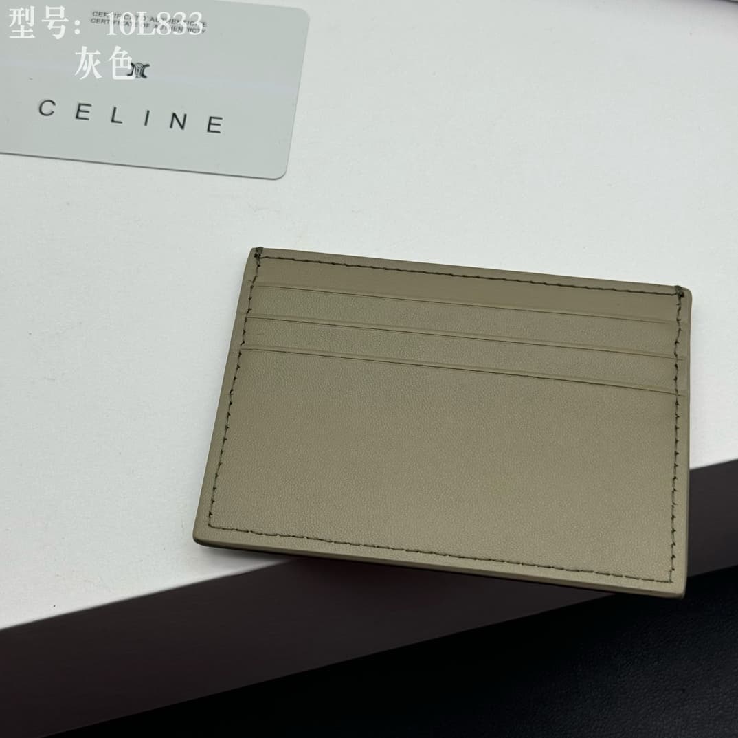 Celine Card Holder Triomphe in Shiny Calfskin Leather Green High