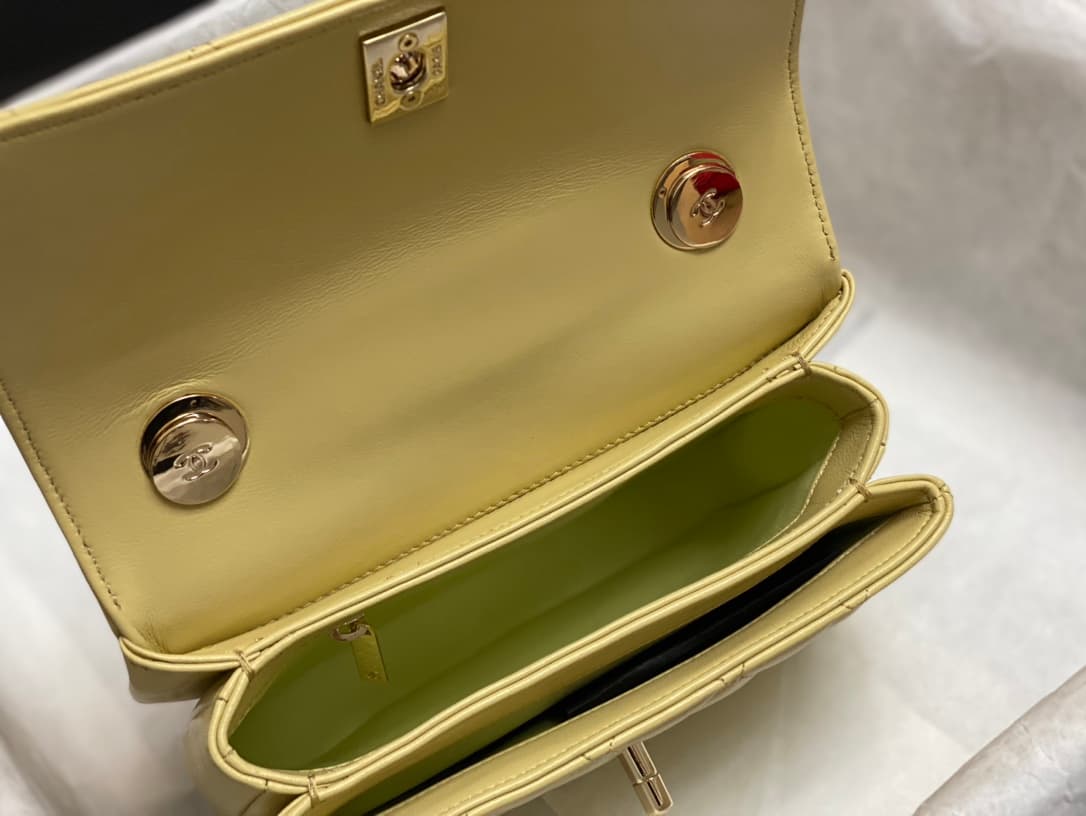 Chanel MINI FLAP BAG WITH TOP HANDLE AS4654 Lambskin &Gold-Tone Metal Yellow A