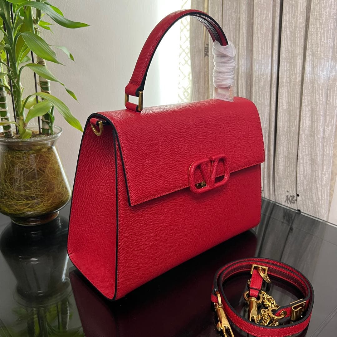 Valentino Vsling Handbag In Red Grainy Calfskin High