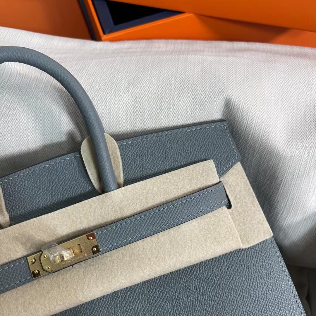 Hermes Birkin Sellier Bag 25/30cm Epsom Leather WAX Blue Lin High