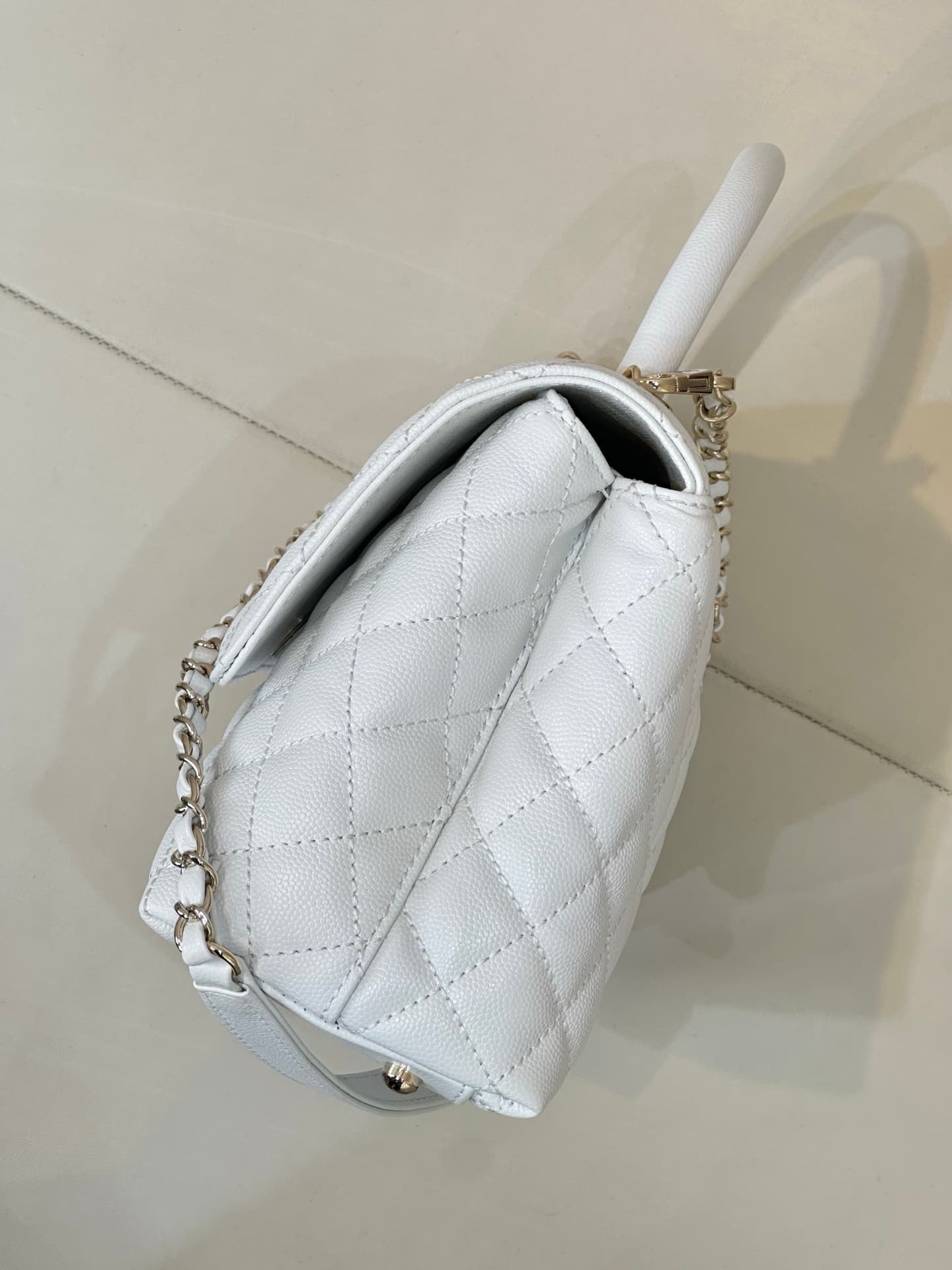 Chanel Medium FLAP BAG WITH TOP HANDLE Grained Calfskin Gold Metal A92991 TOP