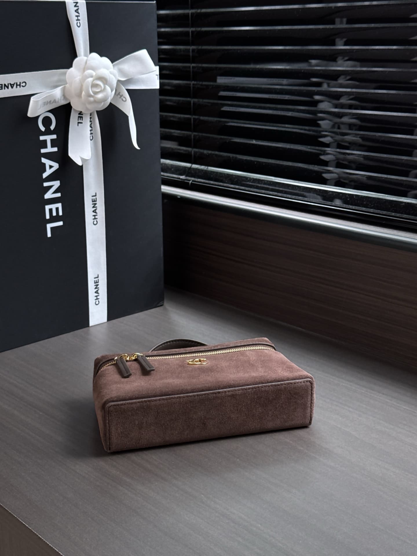 Chanel Small Vanity with Chain Suede Calfskin & Gold Metal Dark Brown AP5346 A