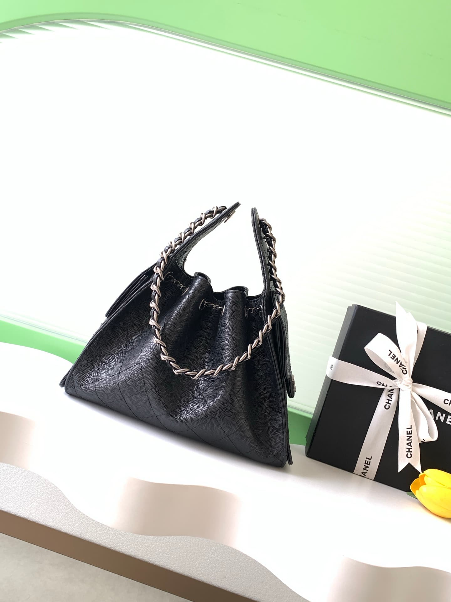 Chanel 25 Small Hobo handbag AS5293 Grained Calfskin &Silver-tone metal Black A