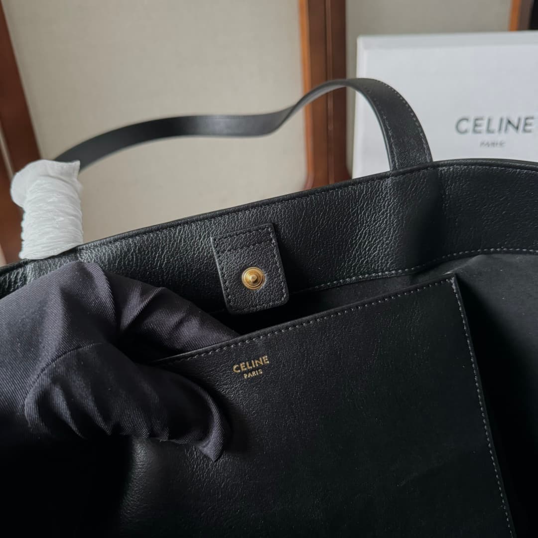 Celine Cabas Anais Tote Bag in Black Grained Calfskin High