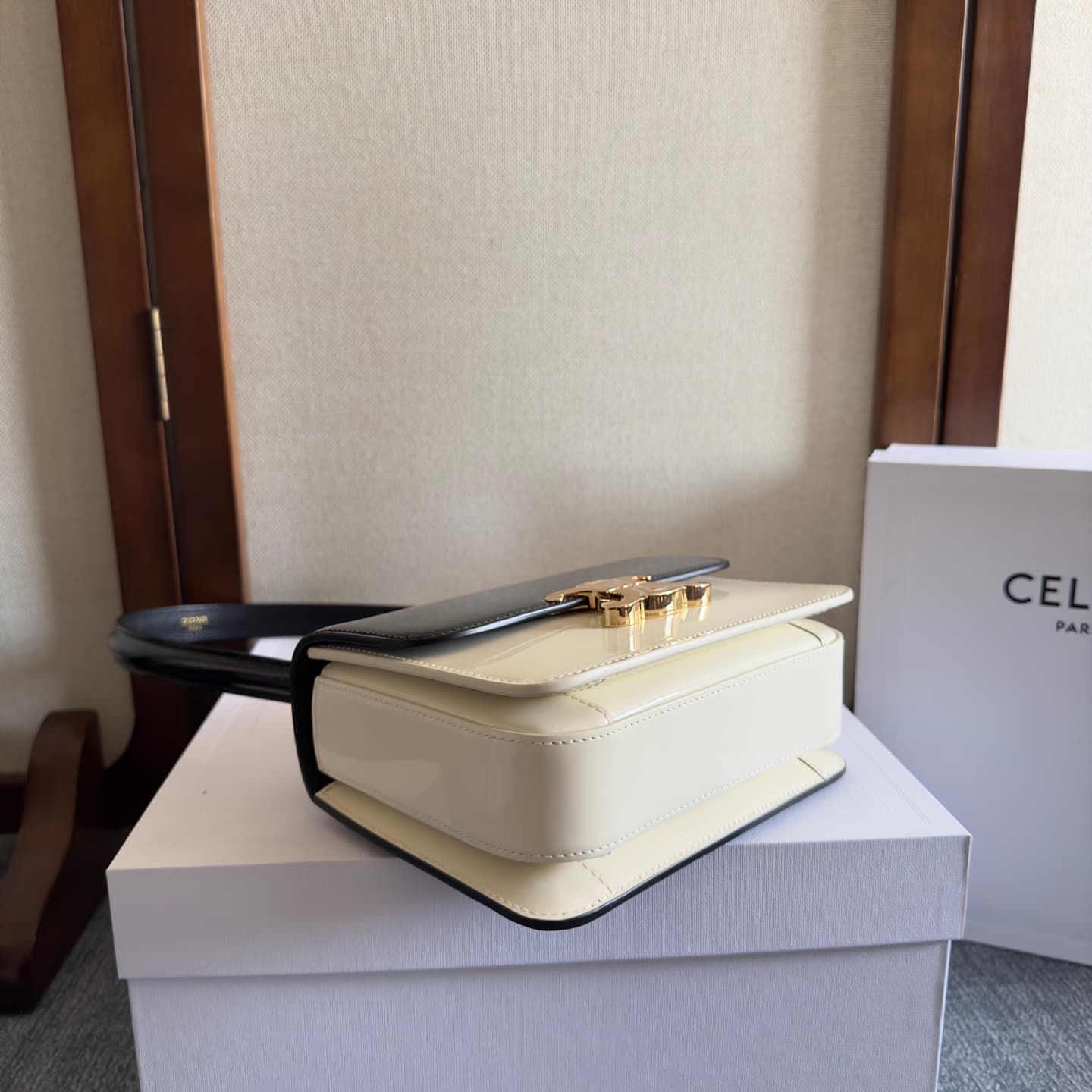 Celine Teen Garance Shoulder Bag in Black-White Patent Calfskin High
