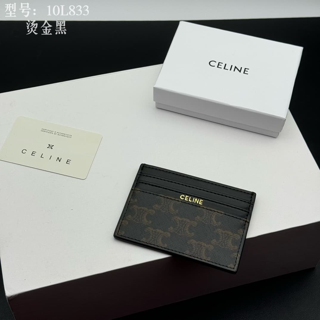 Celine Triomphe Canvas and Calfskin card holder High