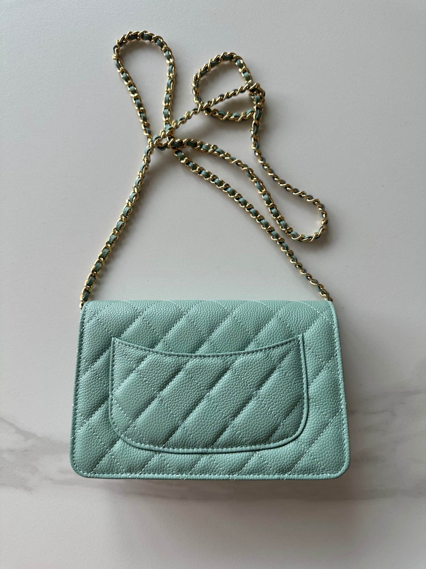 Chanel Classic Wallet on Chain Grained Shiny Calfskin & Gold-Tone Metal AP4241 Light Green High