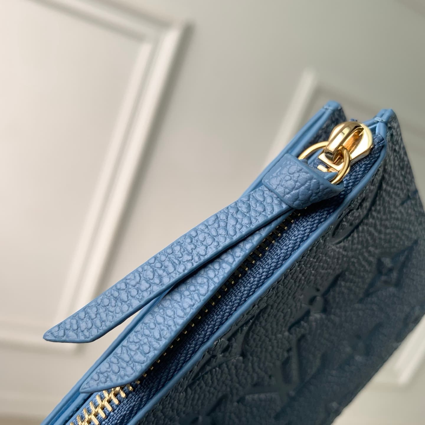 Louis Vuitton Pochette Félicie Denim Blue Embossed grained cowhide leather M28891 High