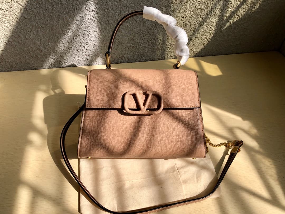 Valentino Small Vsling Handbag In Beige Grainy Calfskin High