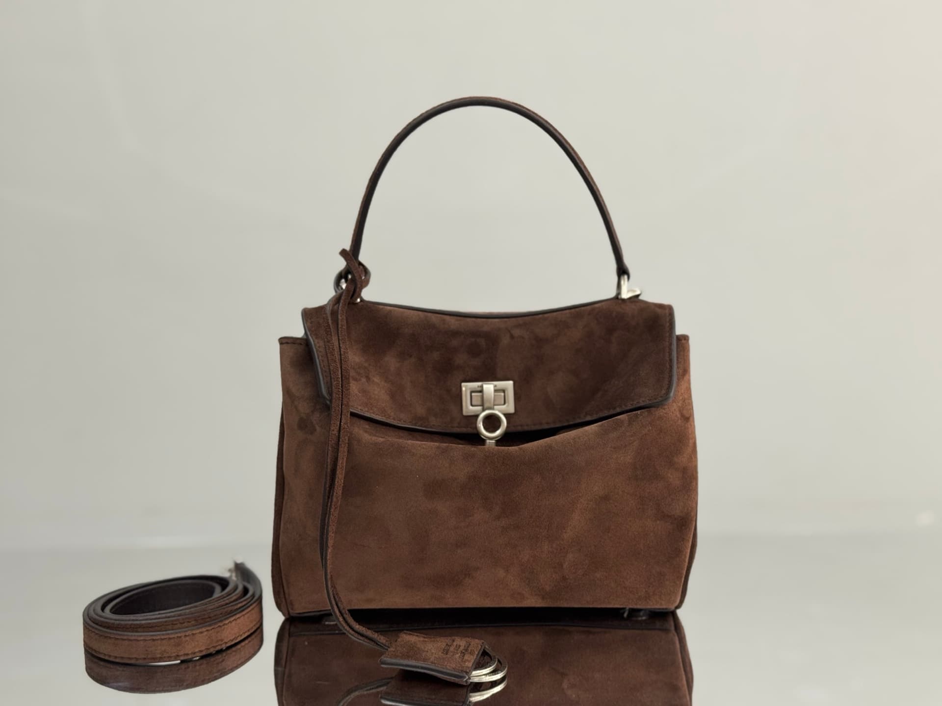 Balenciaga Rodeo Mini Bag in Light Espresso Waxed Suede Calfskin With Silver-Tone Metal TOP