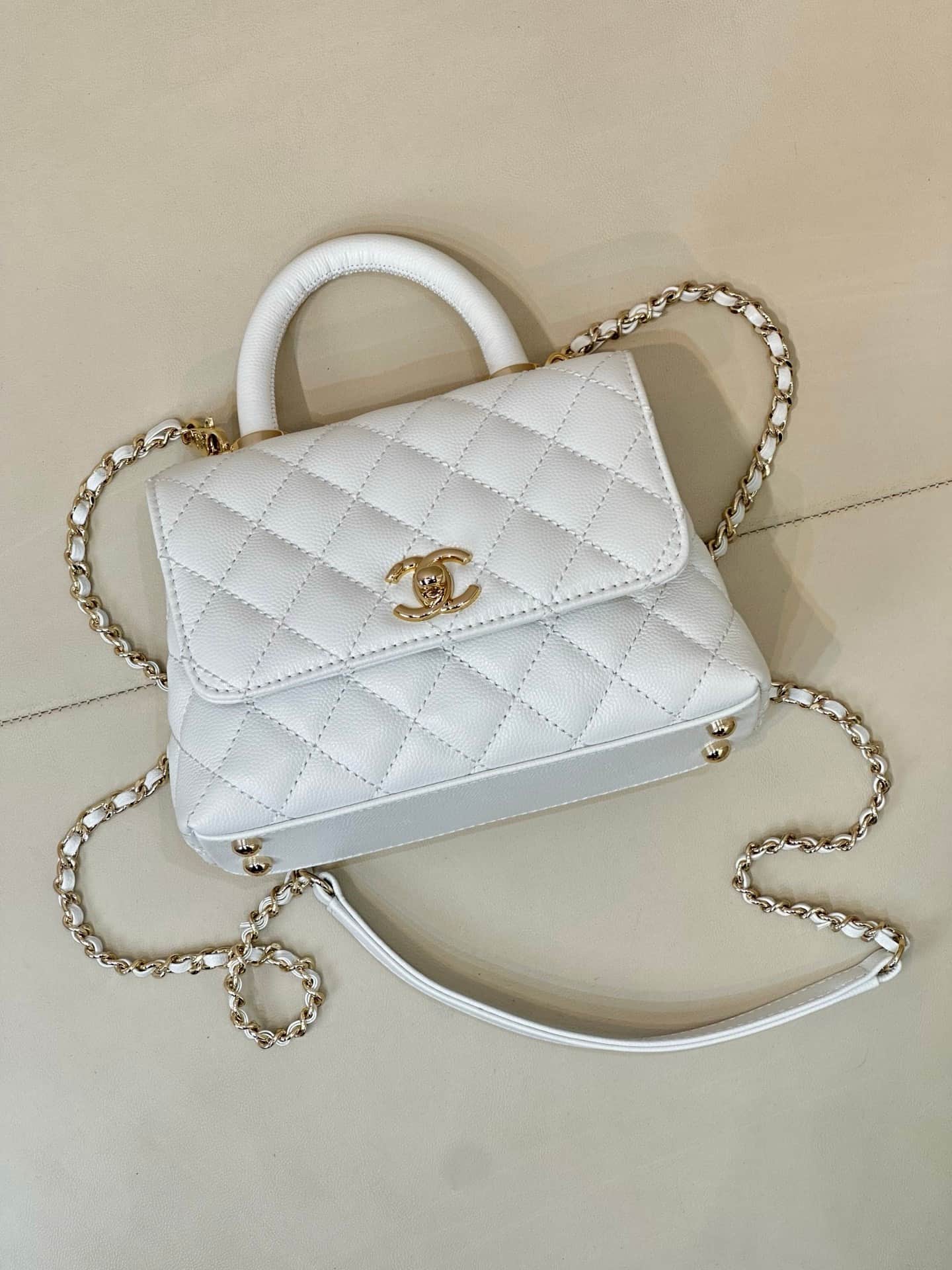 Chanel Mini Flap Bag with Top Handle Grained Calfskin & Gold-Tone Metal AS2215 TOP