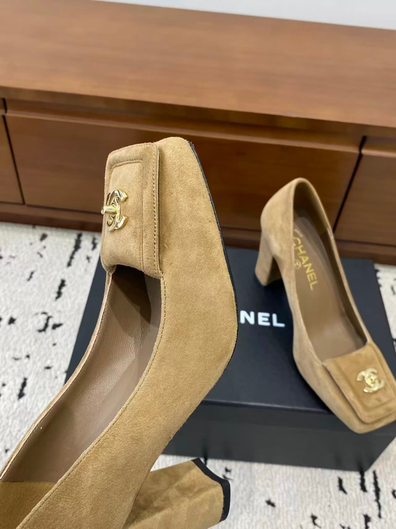 Chanel Suede Square-toe Pumps