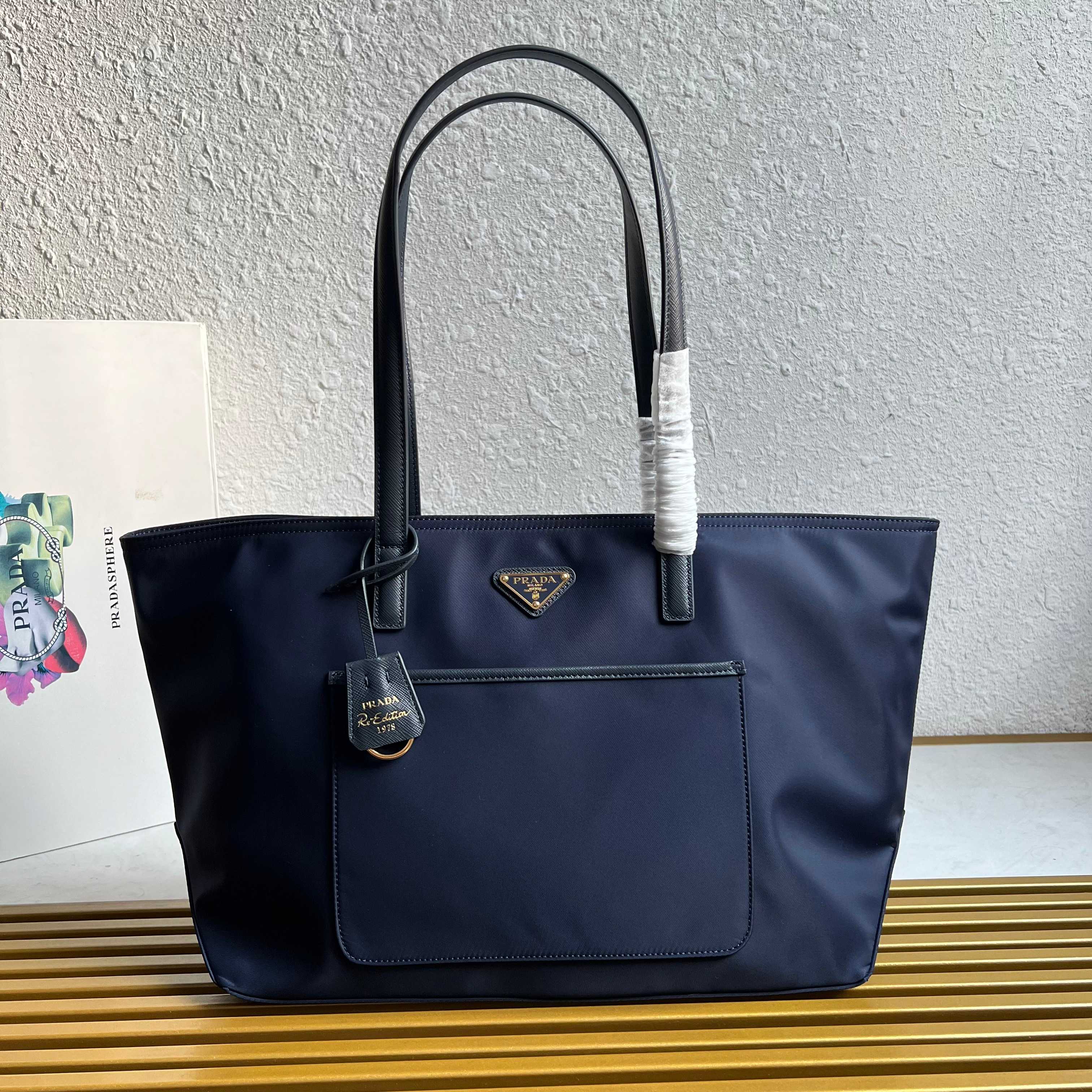 Prada Re-Edition 1978 medium Re-Nylon and Saffiano leather tote bag 1BG555 Baltic Blue High
