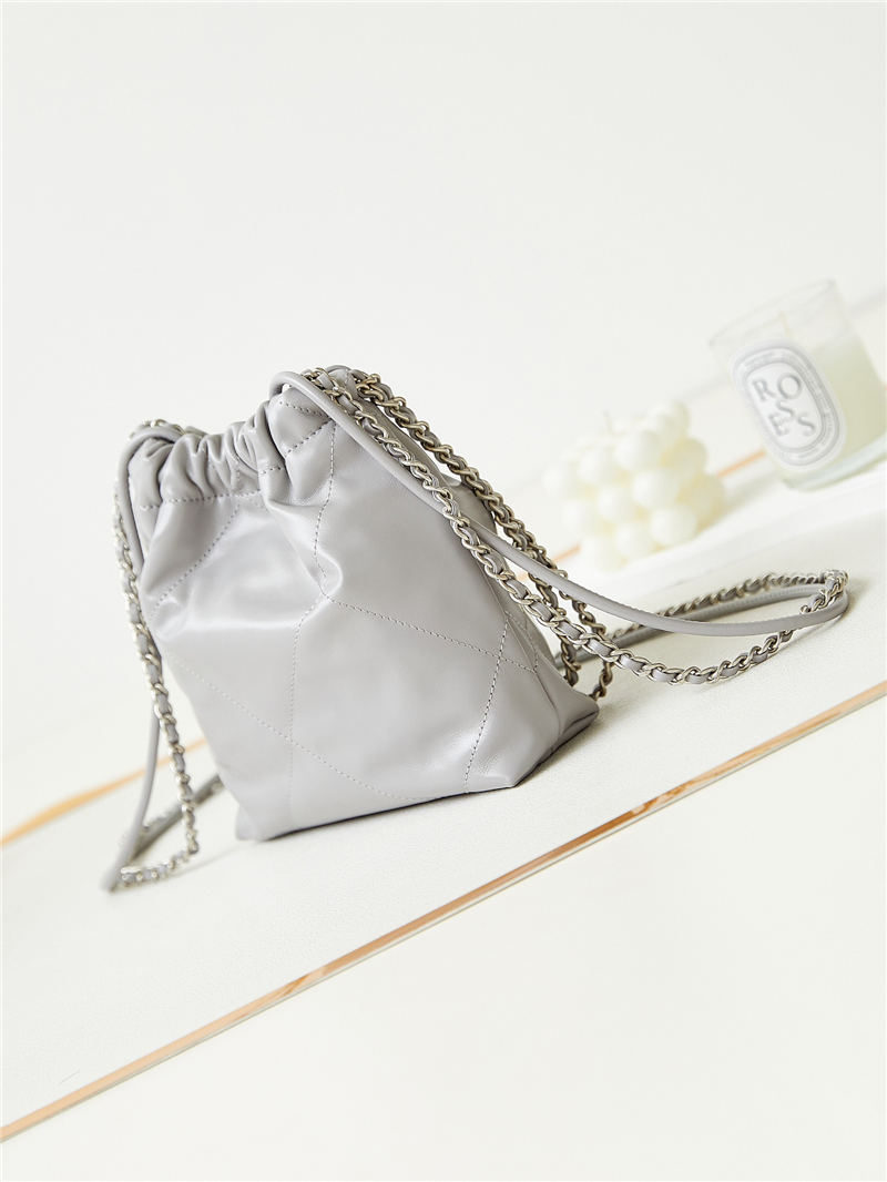 Chanel 22 MINI HANDBAG Shiny Calfskin Grey & Silver-Tone Metal AS3980 A