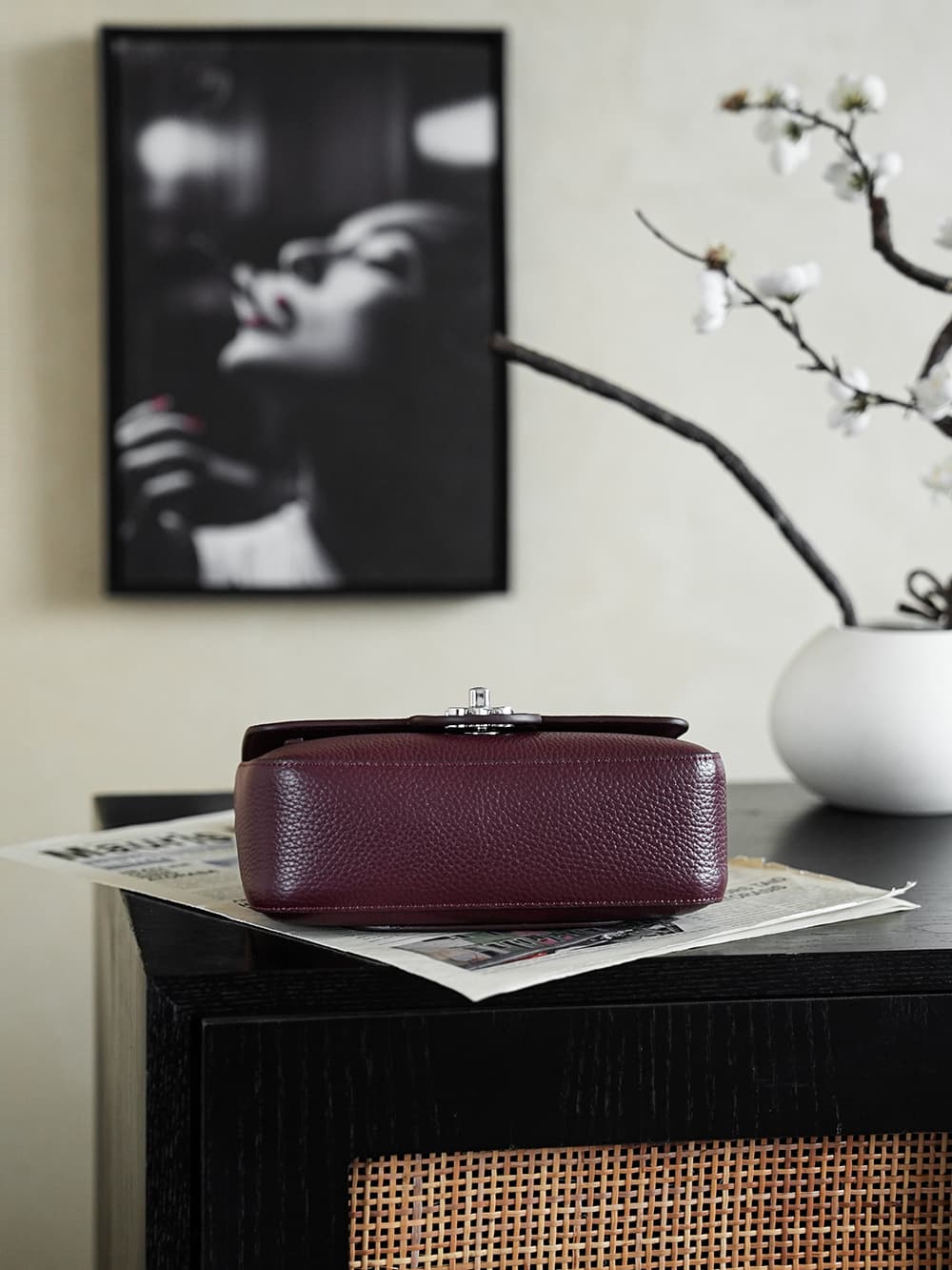CHANEL Mini flap bag Grained Calfskin&Silver-tone metal Claret AS6573 A