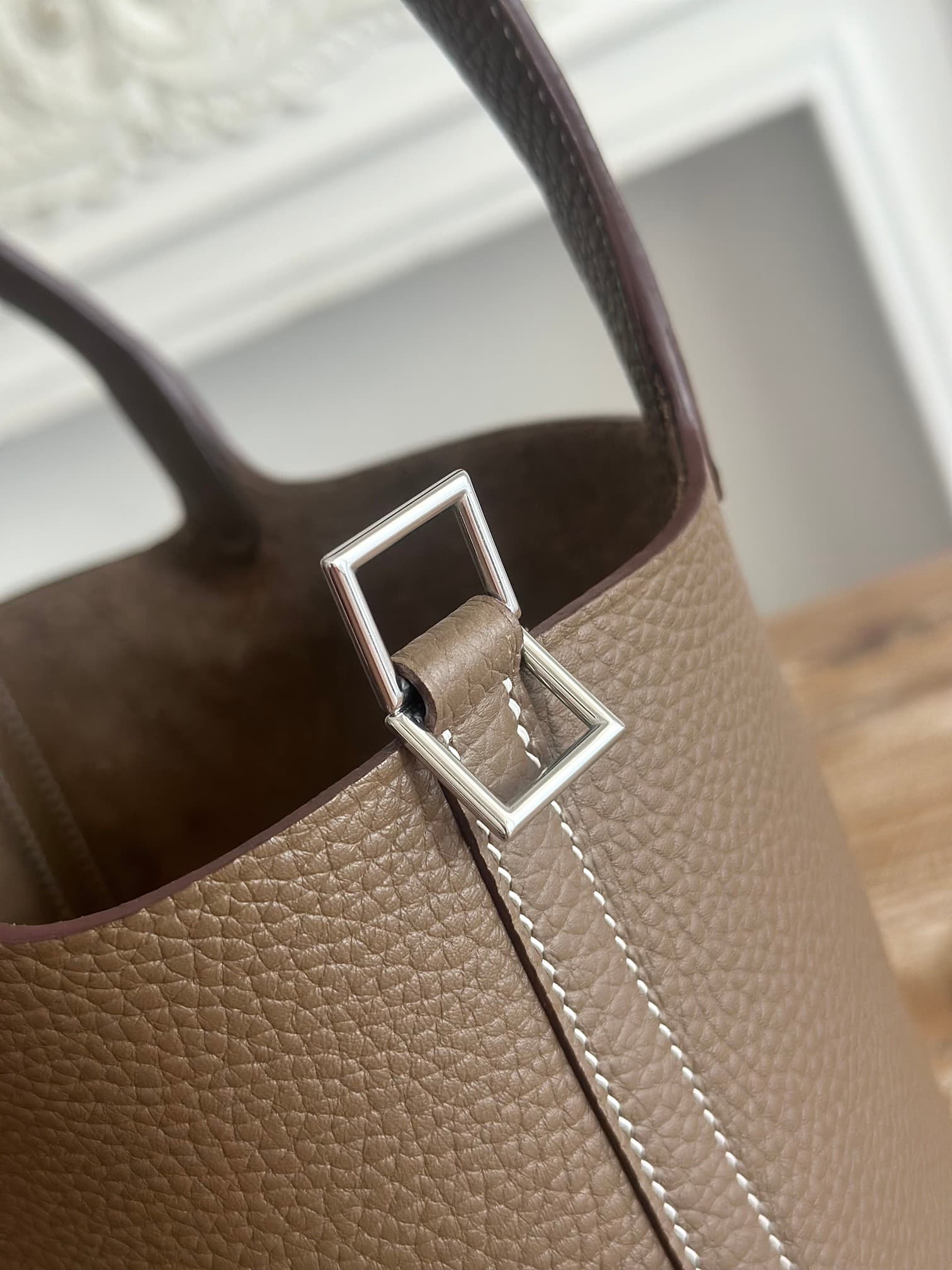 Hermès Picotin Lock 18 Bucket Bag TC Leather Silver Metal Etoupe Wax High