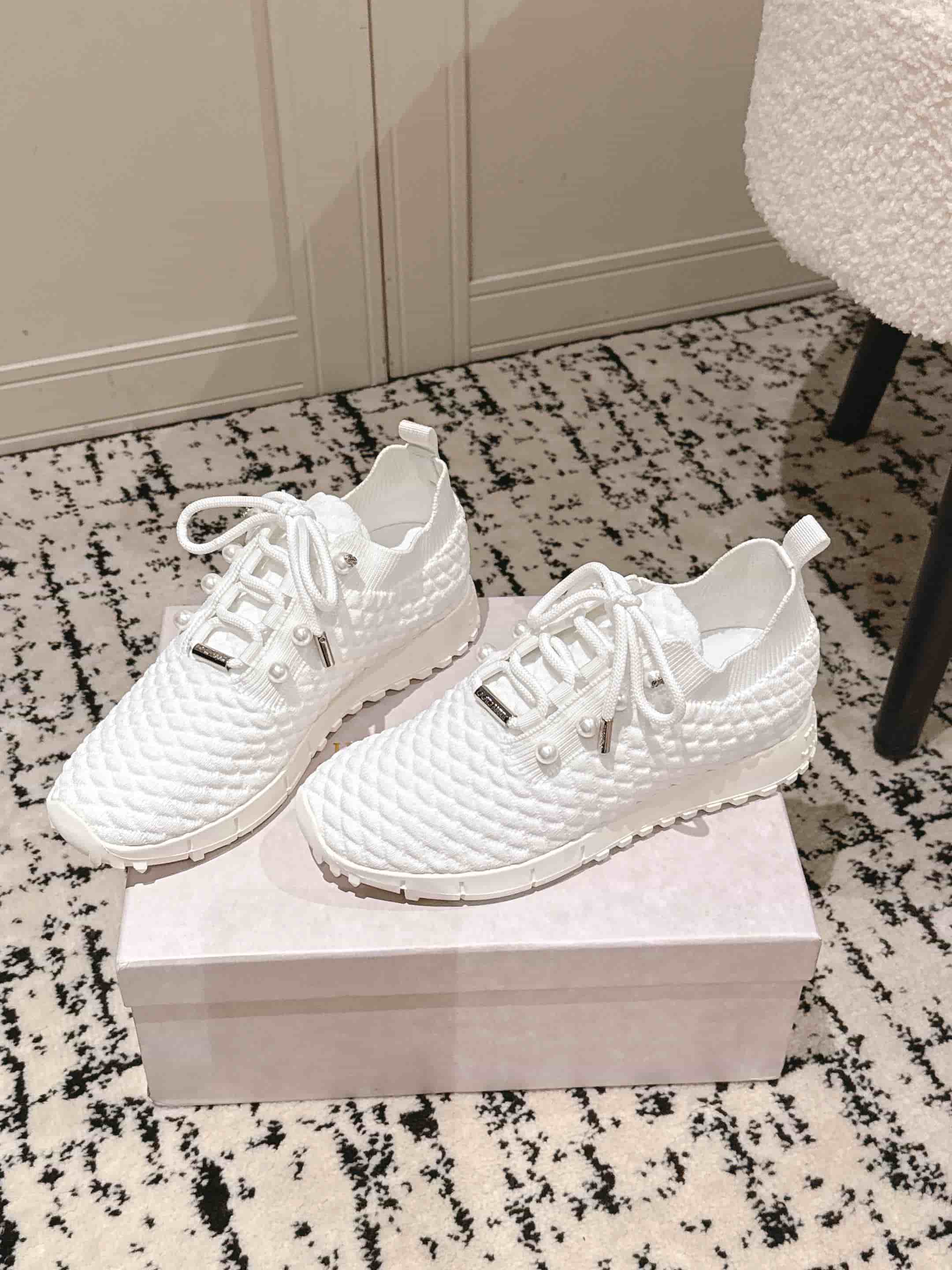 Jimmy Choo Veles Imitation Pearl Knit Sneaker Shoes Women