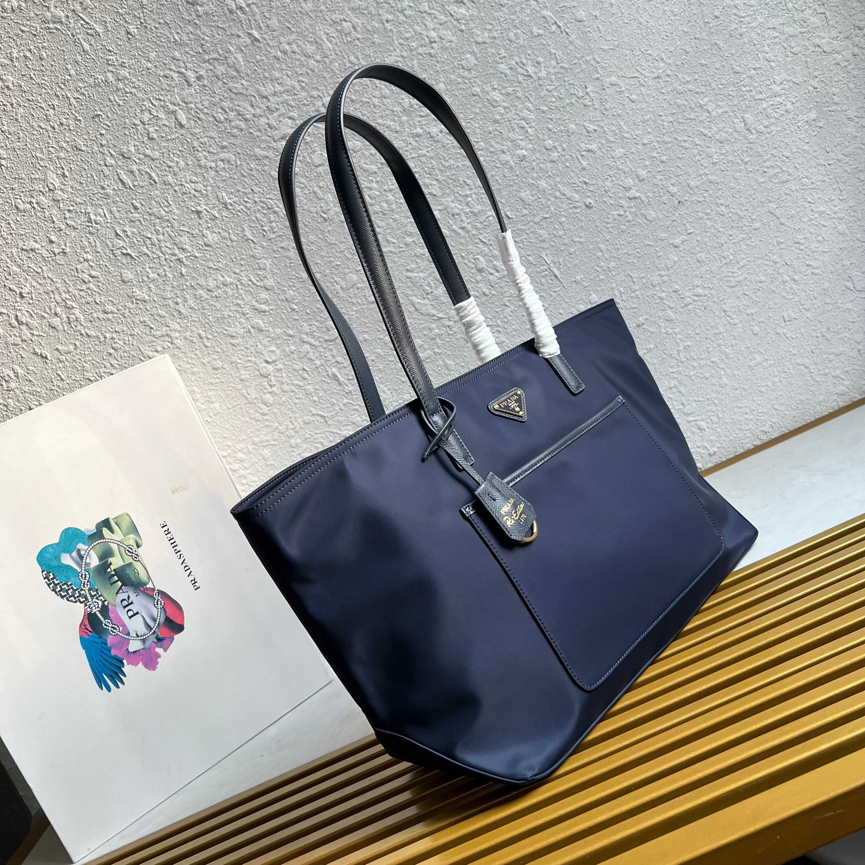 Prada Re-Edition 1978 medium Re-Nylon and Saffiano leather tote bag 1BG555 Baltic Blue High
