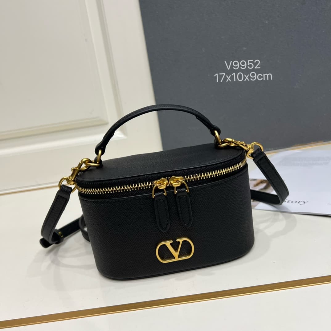 Valentino Garavani VLogo Signature Mini Vanity Bag in Black Calfskin Mid