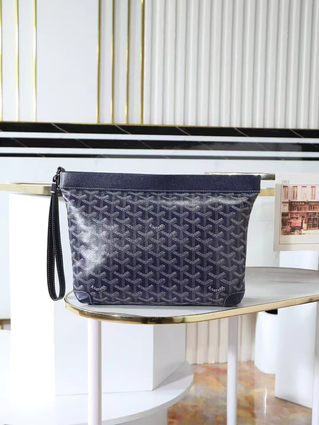 Goyard Conti pouch Goyardine canvas and Chevroches Calfskin Navy Blue High