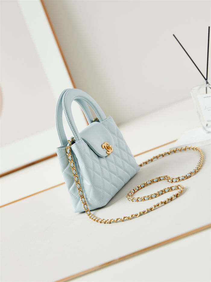 Chanel MINI SHOPPING BAG AS4416 Shiny Aged Calfskin & Gold-Tone Metal Blue-Ice A