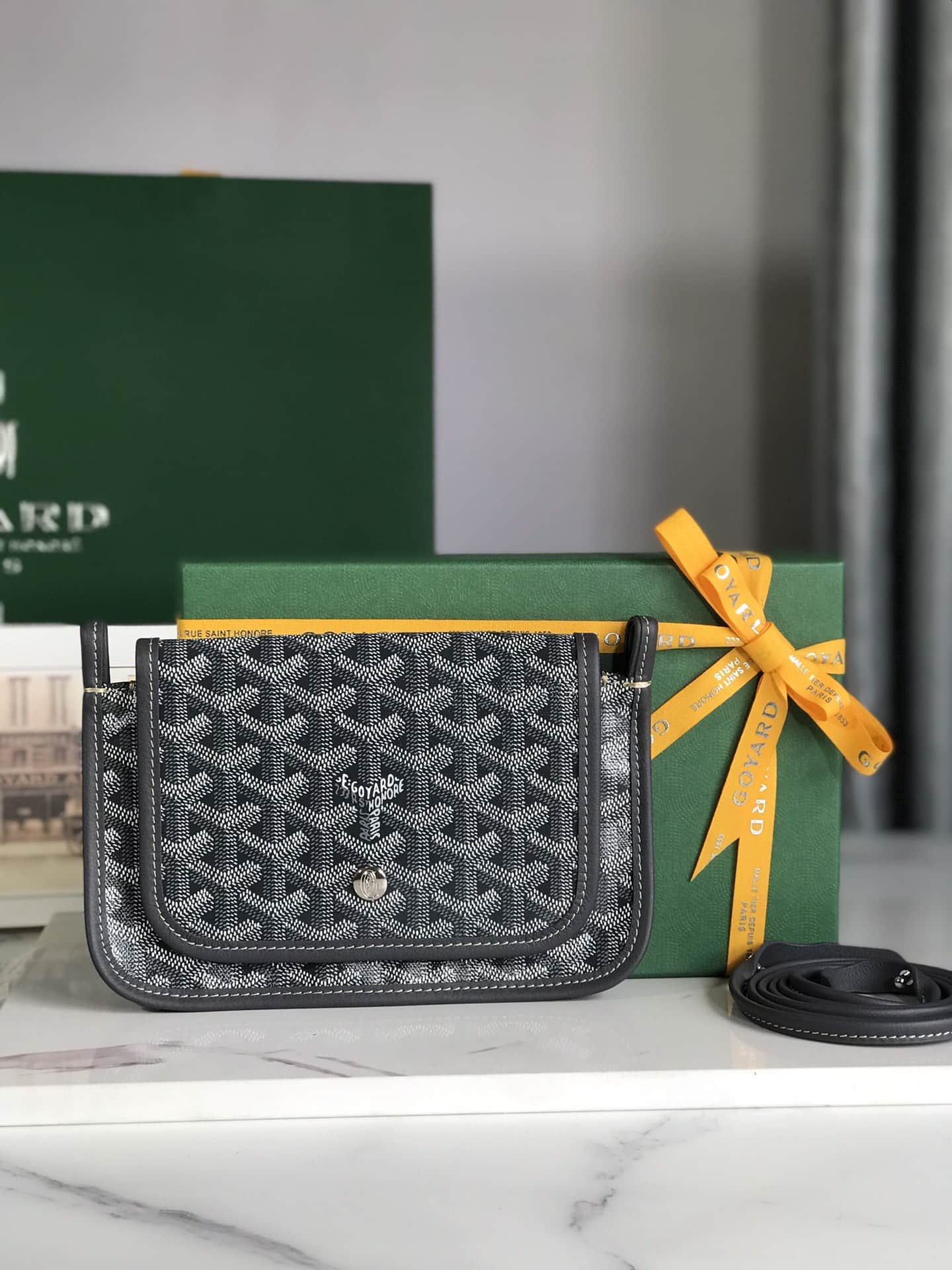 Plumet Pocket Wallet Goyardine Canvas & Chevroches Calfskin Grey High