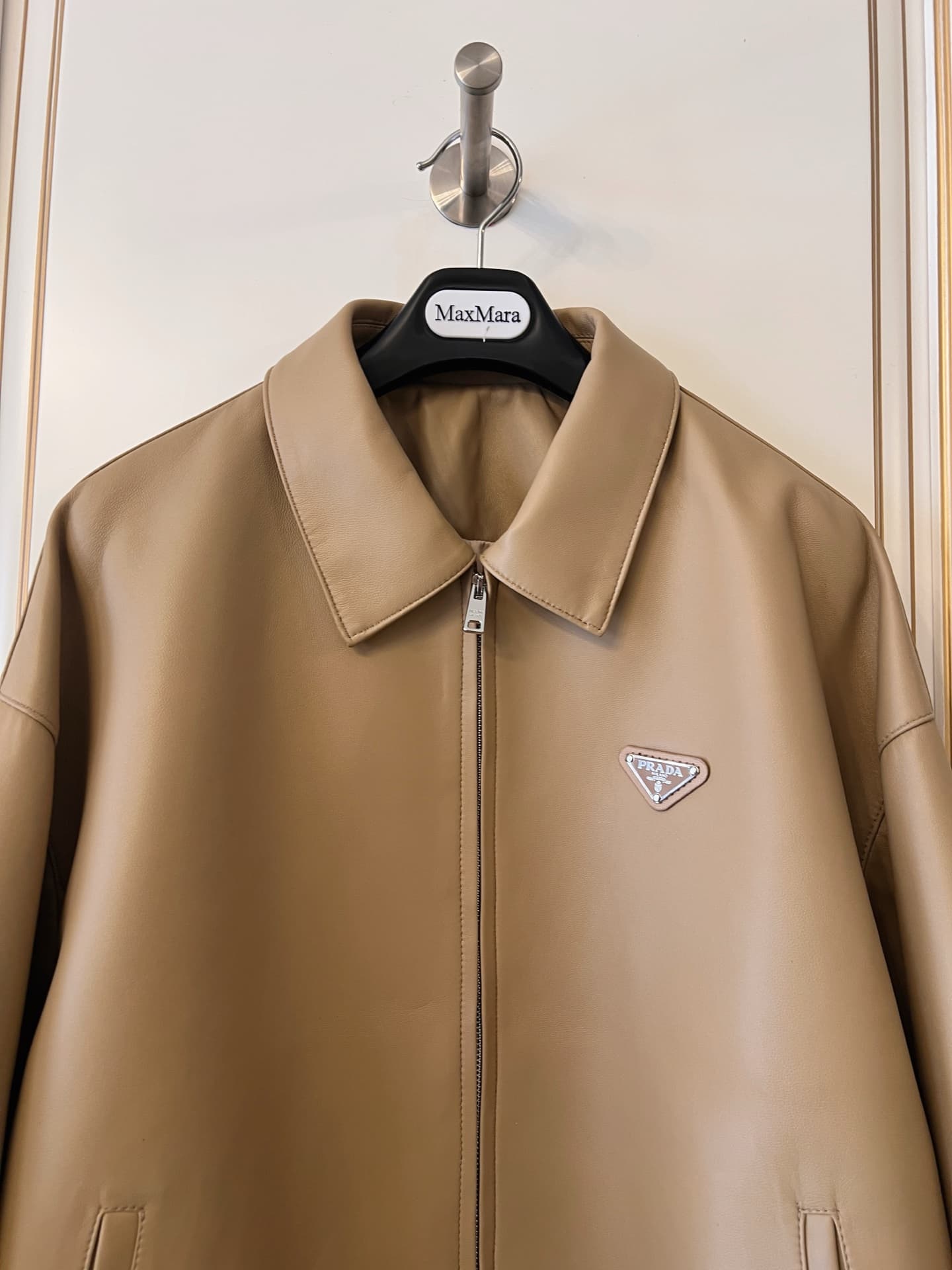 Prada Sand Beige Nappa Leather Blouson Jacket