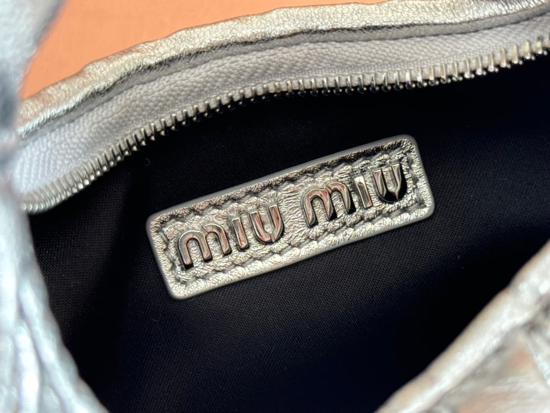 Miu Miu Silver Wander Matelassé Nappa Leather Hobo Mini-bag 5BP078 High