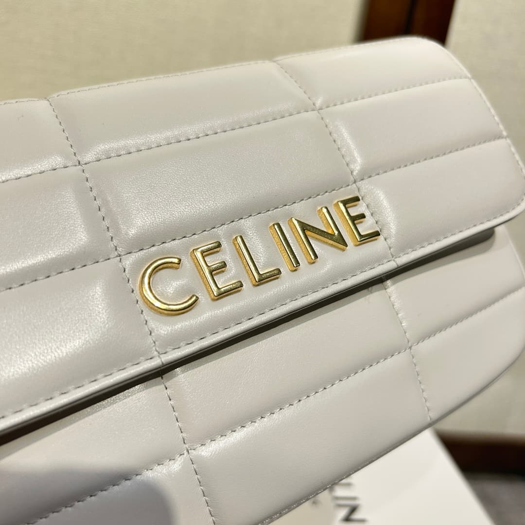 Celine Matelasse Monochrome Chain Shoulder Bag White High