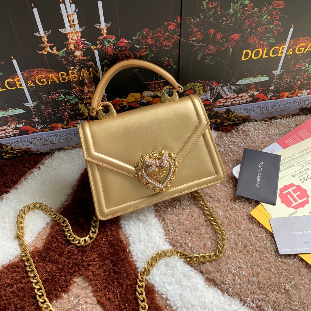 Dolce & Gabbana Small Devotion bag in mordore nappa leather in Gold High