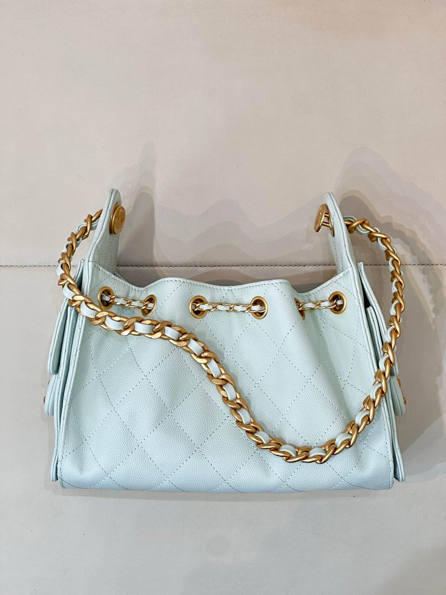 CHANEL 25 Mini Handbag AS5631 Grained Calfskin & Gold-tone Metal Light Green TOP