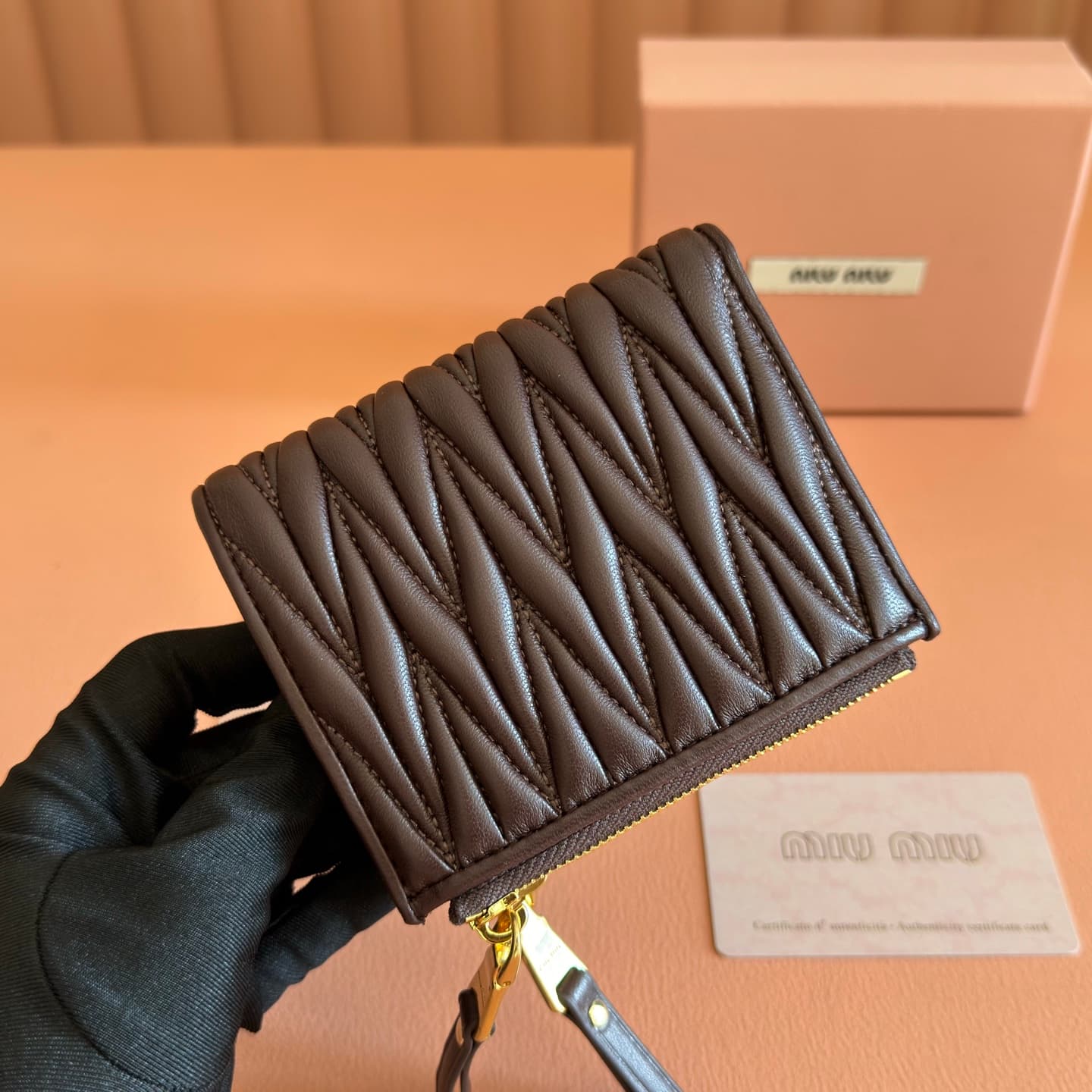 Miu Miu Begonia Dark Brown Matelassé Nappa Leather Wallet 5MV017 TOP