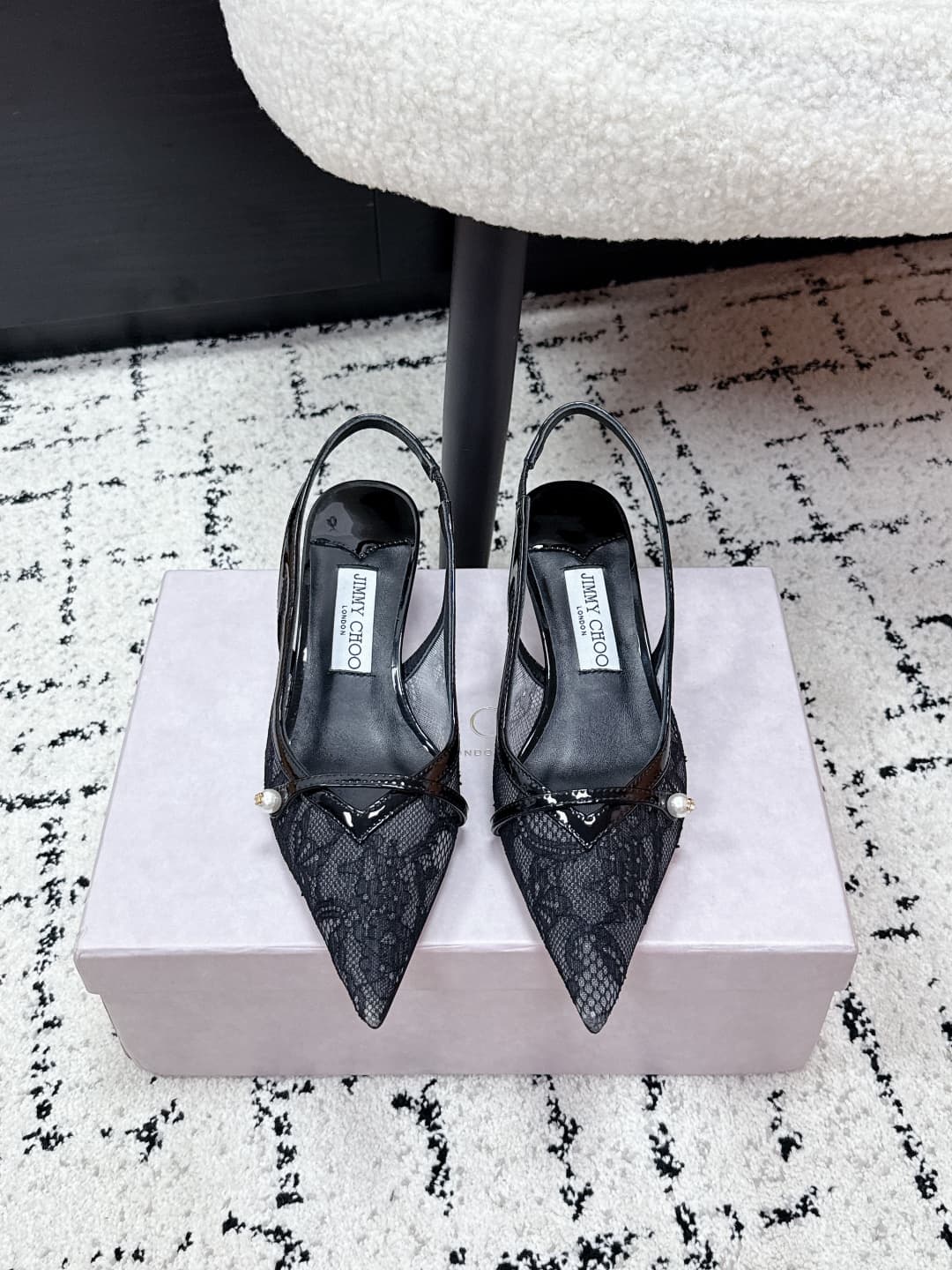 Jimmy Choo Amita  lace Patent Leather Slingback Pumps
