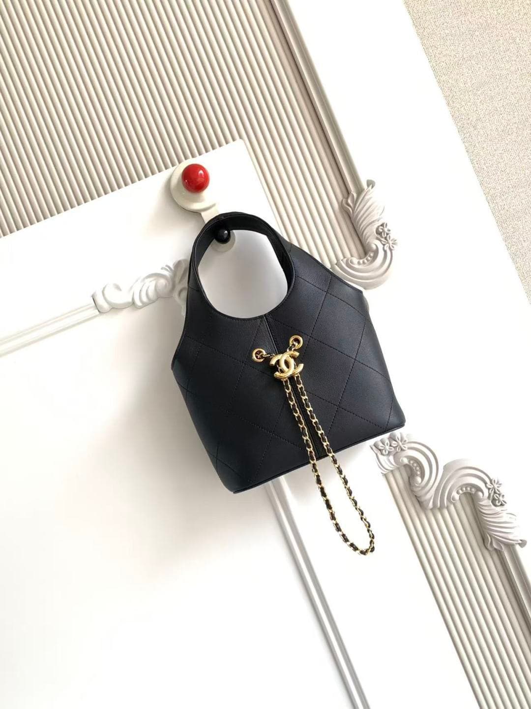 Chanel Small Shopping Bag Black Leather & Gold-Tone Metal AS6132 A