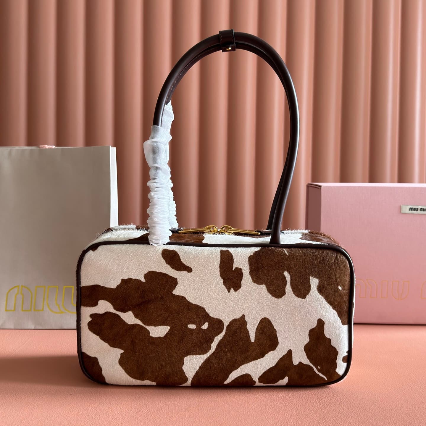 Miu Miu Beau calf hair shoulder bag in  animal print 5BB172 TOP