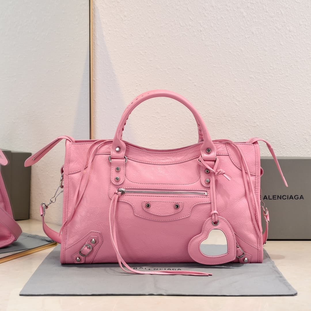 WOMEN'S LE CITY Medium Bag Silver Metal Pink High