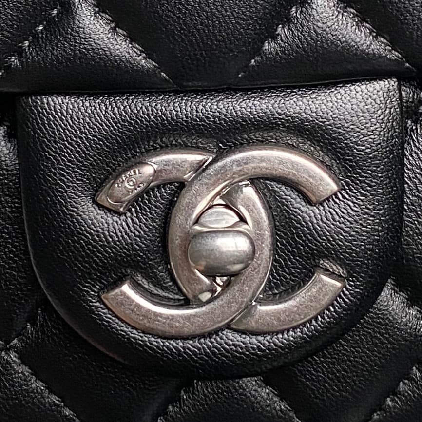 Chanel Classic Flap Bag Lambskin & Silver-Tone Metal AS5756 Black High
